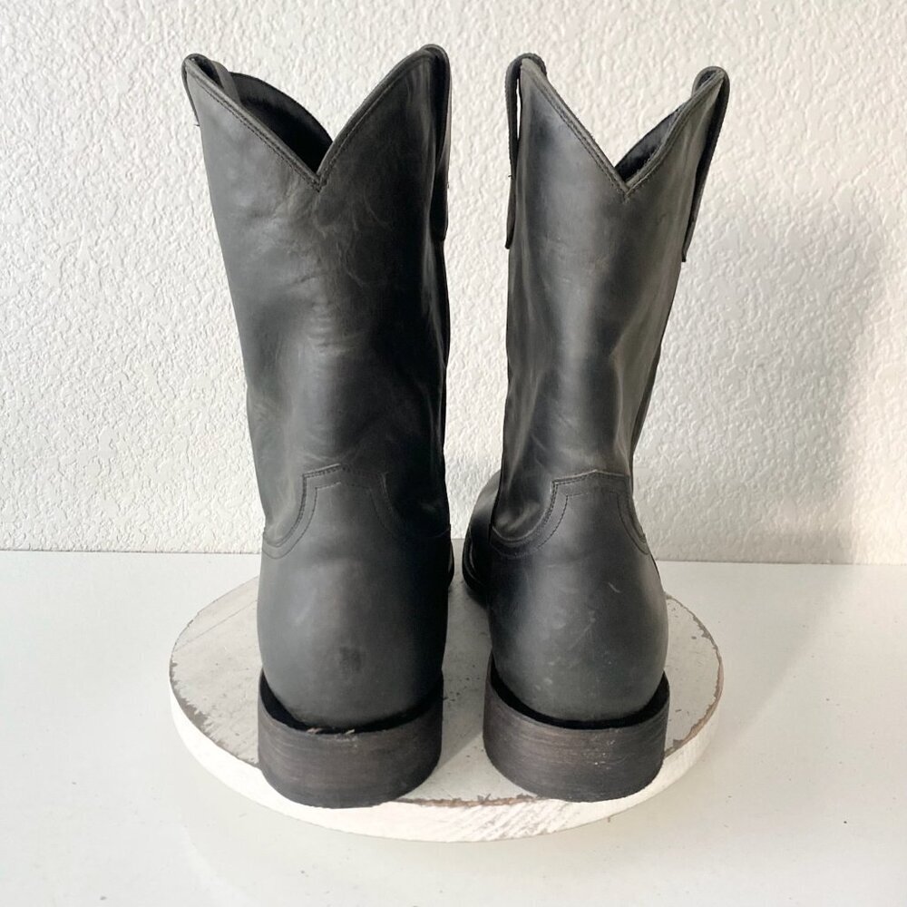Lane Mens Black Cowboy Boots 15 D Genuine Leather Western Casual Square Toe EUC - Picture 3 of 11